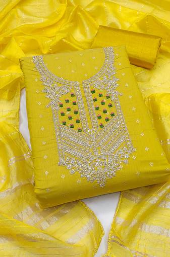 yellow  weaved jacquard unstitched dress material 