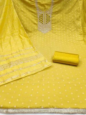 yellow  weaved jacquard unstitched dress material  2
