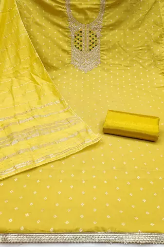 yellow  weaved jacquard unstitched dress material 