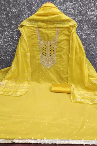 yellow  weaved jacquard unstitched dress material 