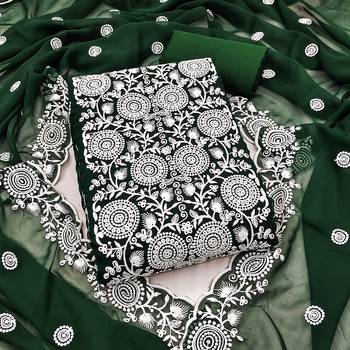 green embroidered georgette unstitched dress material  1