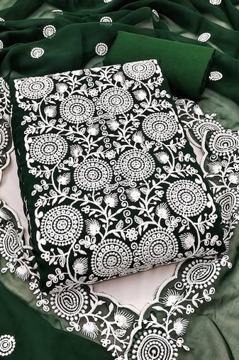green embroidered georgette unstitched dress material 