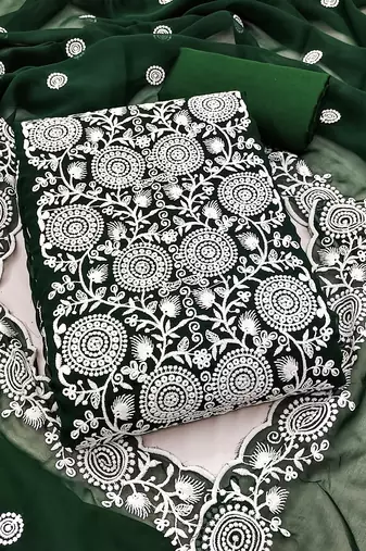 green embroidered georgette unstitched dress material 