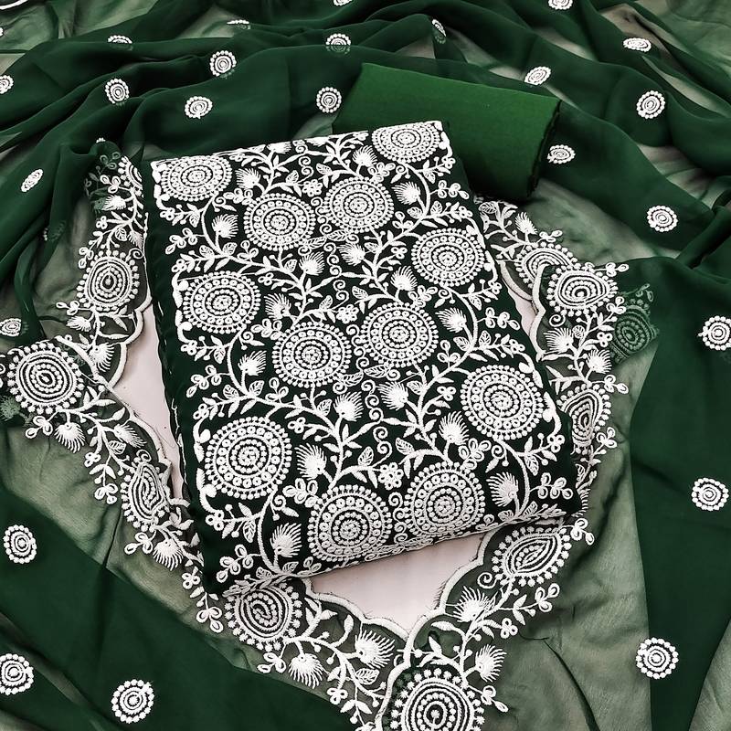 green embroidered georgette unstitched dress material 