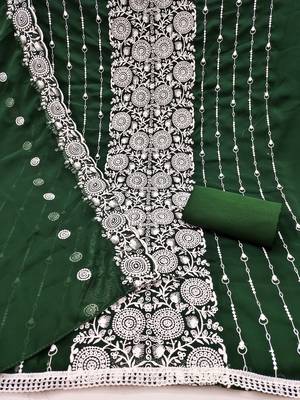green embroidered georgette unstitched dress material  2