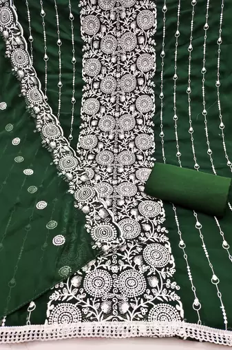 green embroidered georgette unstitched dress material 