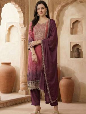 Women Ombre Dyed Regular Sequinned Kurta with Trousers & With Dupatta 2