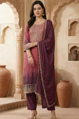 Women Ombre Dyed Regular Sequinned Kurta with Trousers & With Dupatta