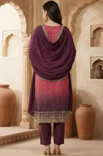 Women Ombre Dyed Regular Sequinned Kurta with Trousers & With Dupatta