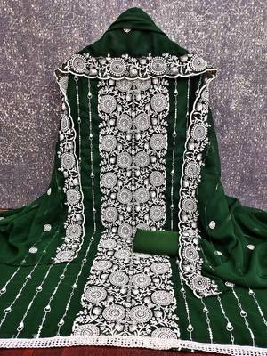 green embroidered georgette unstitched dress material  3
