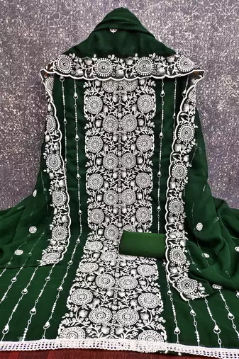 green embroidered georgette unstitched dress material 