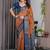 Brown color Digital Printed And Zari Woven Work Linen Saree
