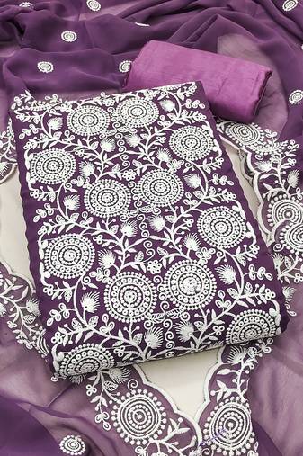 lavender embroidered georgette unstitched dress material 
