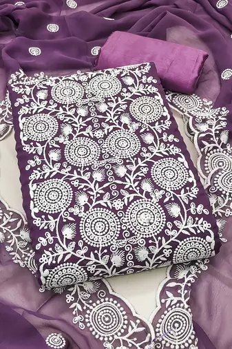 lavender embroidered georgette unstitched dress material 