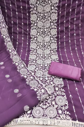lavender embroidered georgette unstitched dress material 