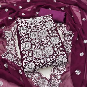 magenta embroidered georgette unstitched dress material  1