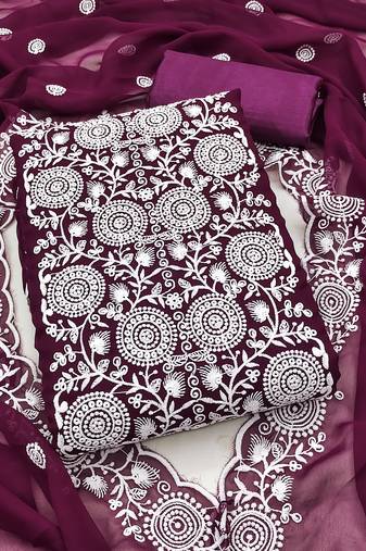 magenta embroidered georgette unstitched dress material 