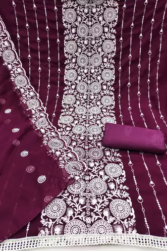 magenta embroidered georgette unstitched dress material 