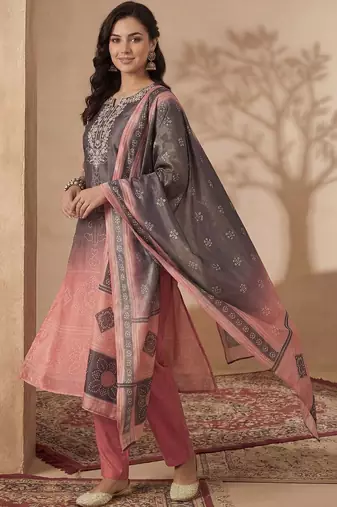 Women Bandhani Embroidered Regular Sequinned Kurta with Trousers & With Dupatta