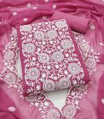 pink embroidered georgette unstitched dress material 