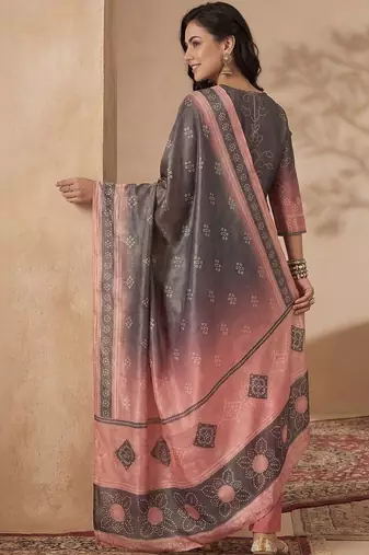 Women Bandhani Embroidered Regular Sequinned Kurta with Trousers & With Dupatta