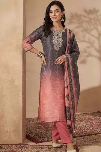 Women Bandhani Embroidered Regular Sequinned Kurta with Trousers & With Dupatta