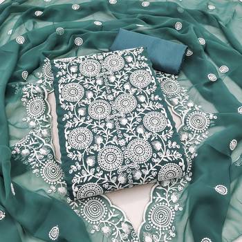 sea green embroidered georgette unstitched dress material  1