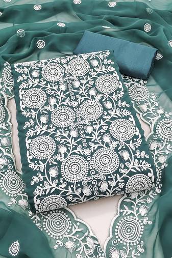 sea green embroidered georgette unstitched dress material 