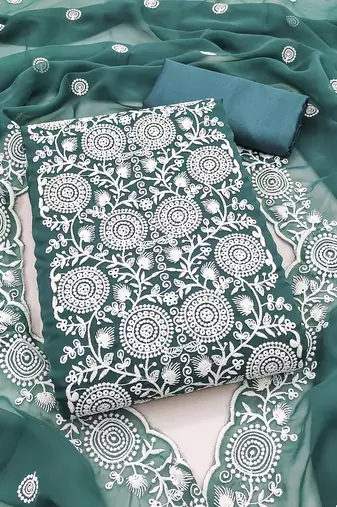 sea green embroidered georgette unstitched dress material 