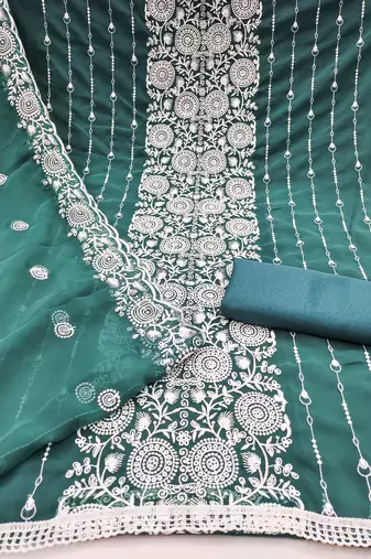 sea green embroidered georgette unstitched dress material 