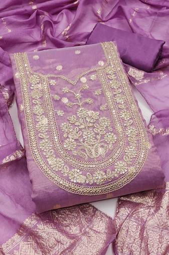 lavender weaved shimmer silk unstitched dress material 
