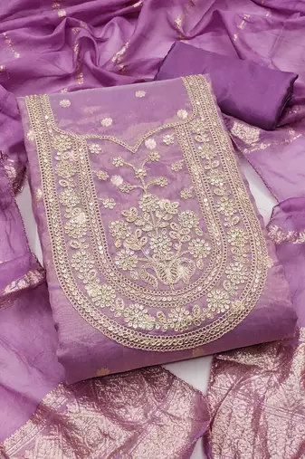 lavender weaved shimmer silk unstitched dress material 