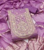 lavender weaved shimmer silk unstitched dress material 