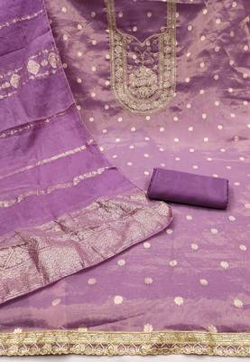 lavender weaved shimmer silk unstitched dress material  2