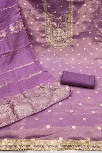 lavender weaved shimmer silk unstitched dress material 
