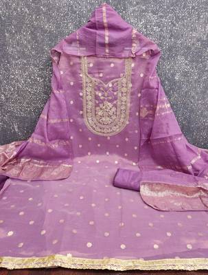 lavender weaved shimmer silk unstitched dress material  3