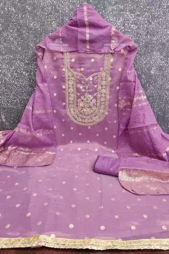 lavender weaved shimmer silk unstitched dress material 