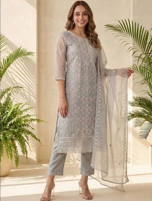 Women Ethnic Motifs Embroidered Regular Thread Work Kurta with Trousers & With Dupatta 2
