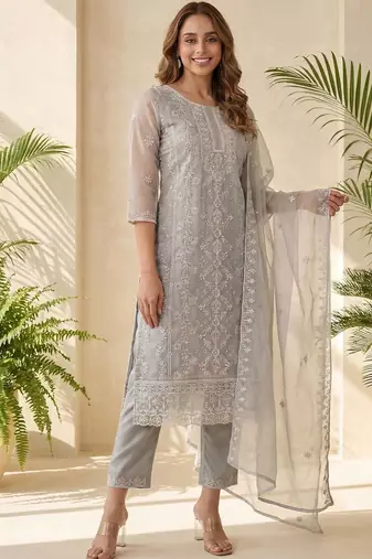 Women Ethnic Motifs Embroidered Regular Thread Work Kurta with Trousers & With Dupatta