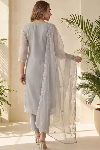 Women Ethnic Motifs Embroidered Regular Thread Work Kurta with Trousers & With Dupatta