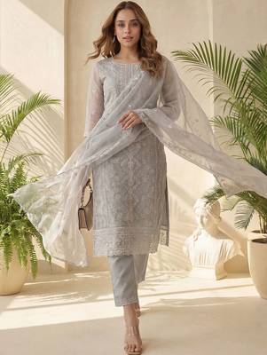 Women Ethnic Motifs Embroidered Regular Thread Work Kurta with Trousers & With Dupatta 5
