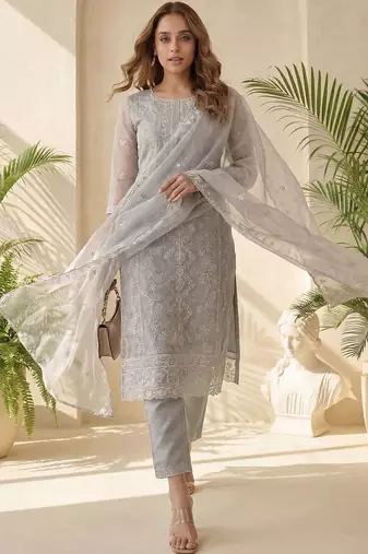 Women Ethnic Motifs Embroidered Regular Thread Work Kurta with Trousers & With Dupatta