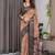 Brown color Digital Printed And Zari Woven Work Linen Saree