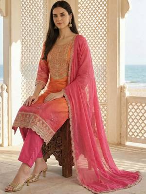 Women Ethnic Motifs Printed Regular Sequinned Kurta with Trousers & With Dupatta 1