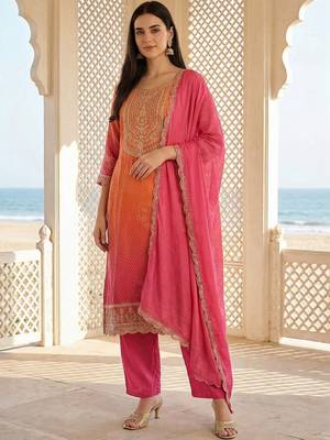 Women Ethnic Motifs Printed Regular Sequinned Kurta with Trousers & With Dupatta 3