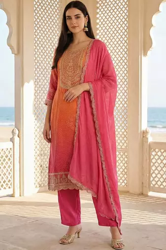 Women Ethnic Motifs Printed Regular Sequinned Kurta with Trousers & With Dupatta