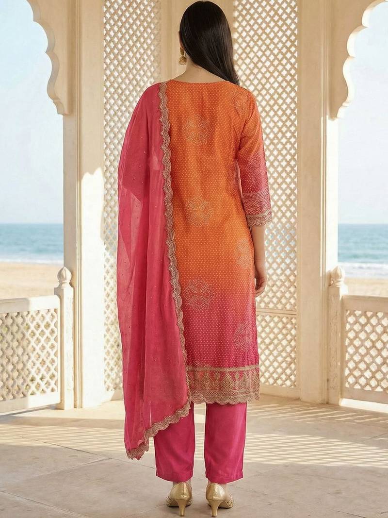 Women Ethnic Motifs Printed Regular Sequinned Kurta with Trousers & With Dupatta
