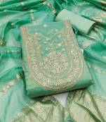 sea green weaved shimmer silk unstitched dress material 
