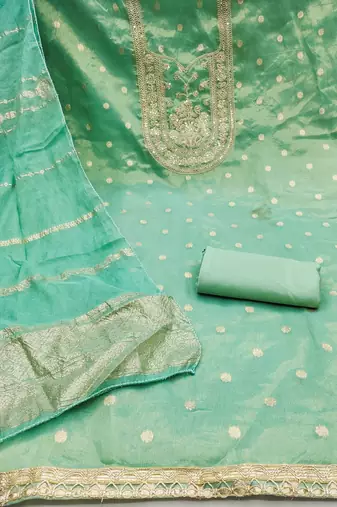 sea green weaved shimmer silk unstitched dress material 