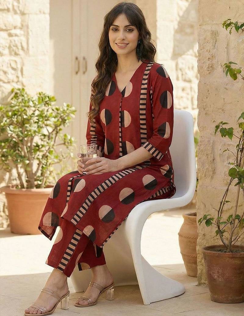 Women Printed Regular Pure Cotton Kurta with Trousers
